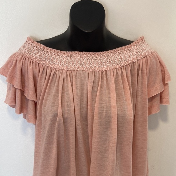 Muche Muchette Peach Top with Ruffled Sleeve and Ruching Size Medium/Large - Picture 4 of 9